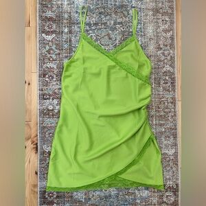 Green Lace Trim Slip Dress